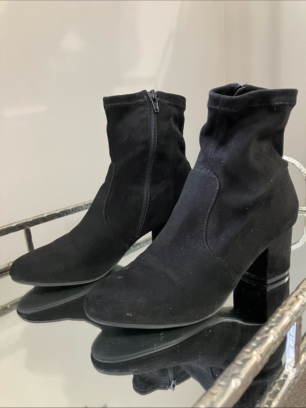 Steve Madden Black Suede Zippered Block Heel Ankle Boots